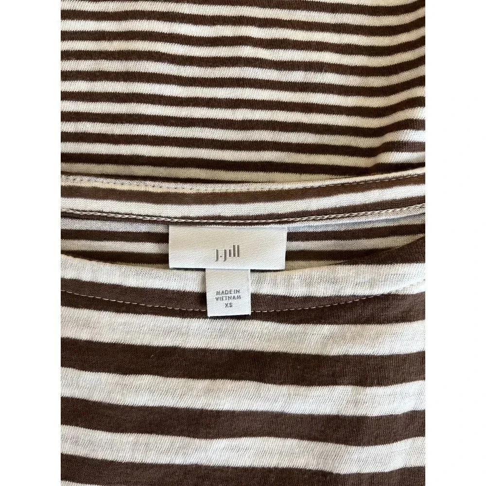 J Jill Womens Tunic Shirt Top Size XSMALL Brown White Mixed Stripe 3/4 Sleeve - Picture 7 of 9